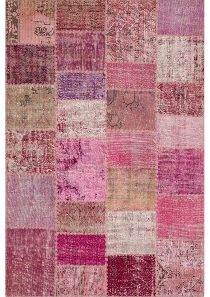 Patchwork Pembe Patchwork Yün ve Pamuk El Dokuma Oda Salon Halısı
