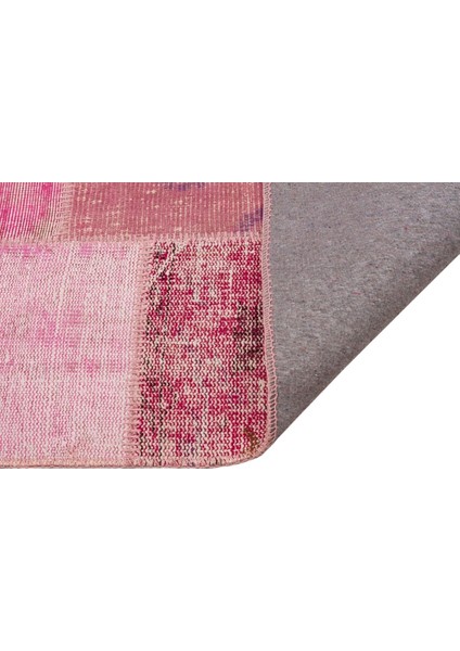 Patchwork Pembe Patchwork Yün ve Pamuk El Dokuma Oda Salon Halısı
