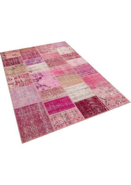 Patchwork Pembe Patchwork Yün ve Pamuk El Dokuma Oda Salon Halısı