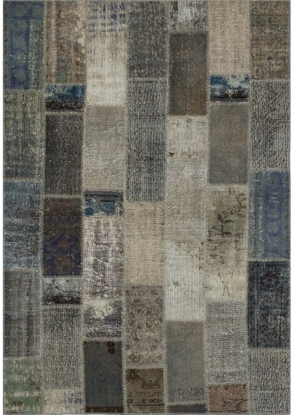 Patchwork Gri Patchwork Yün ve Pamuk El Dokuma Oda Salon Halısı