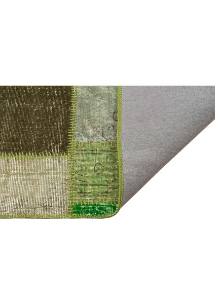 Patchwork Yeşil Patchwork Yün ve Pamuk El Dokuma Oda Salon Halısı fiyatları