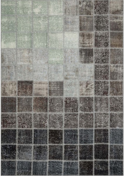 Patchwork Gri Patchwork Yün ve Pamuk El Dokuma Oda Salon Halısı