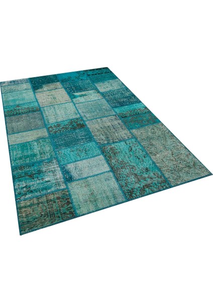 Patchwork Mavi Patchwork Yün ve Pamuk El Dokuma Oda Salon Halısı modelleri