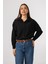 Oversize Uzun Basic Siyah Kadın Gömlek 2