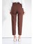 Kadın Kahve Pileli Boru Paça Kumaş Pantolon 3