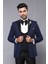 Erkek Ceket Desenli Lacivert Damatlık Slim Fit Takım Elbise 1