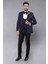 Erkek Ceket Desenli Lacivert Damatlık Slim Fit Takım Elbise 3