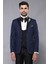 Erkek Ceket Desenli Lacivert Damatlık Slim Fit Takım Elbise 4
