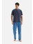 Lacivert Yarım Patlı Kısa Kollu Pamuk Modal Pijama Takımı 5