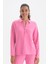 Pembe Yarım Pat Polo Yaka Örme Sweatshirt 2