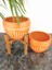 Ev Dekorasyon Dik Çizgi Desenli Terrakota Toprak Saksı Saksılık Salon Çiçeklik İkili Set Ayaksız - 4 Ayaklı- 15 Cm 4
