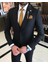 Italyan Stil Slim Fit Erkek Ceket Yelek Pantolon Takım Elbise Siyah T9024 3