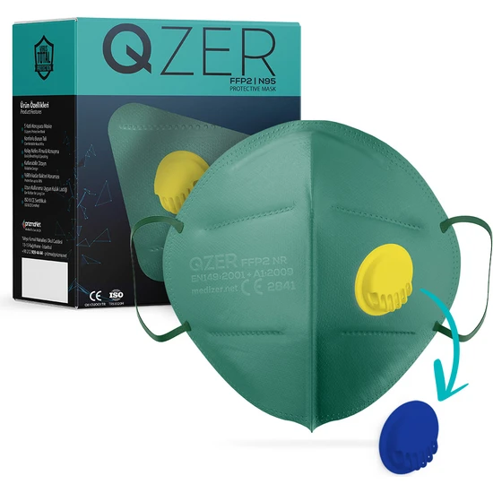 Medizer Qzer Yeşil 5 Katlı Ventilli Ffp2 Nr N95 Maske