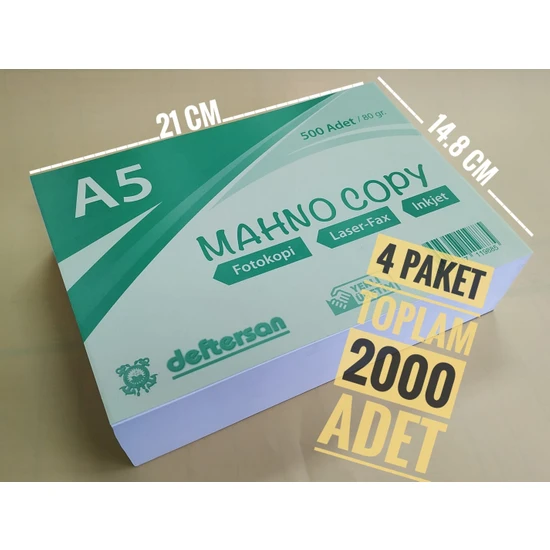 Deftersan A5 Fotokopi Yazıcı Kağıdı 80 Gram 4X500 = 2000 Adet