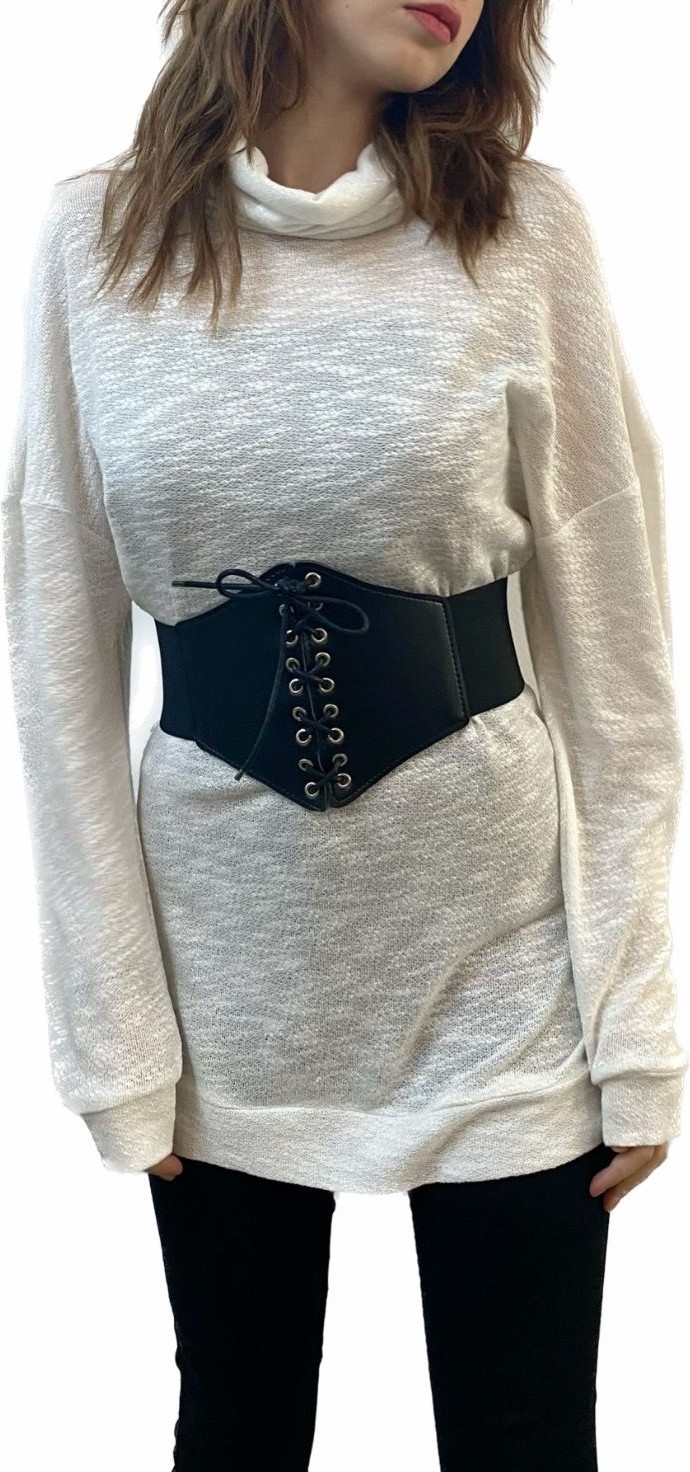 Mois Atelier Beyaz Merserize Yakası Dökümlü Salaş Triko Tunik Tasarım Hediye Büyük Beden görsel 4