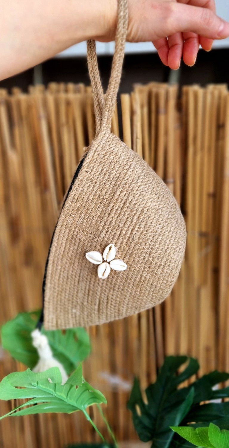Zuviel Deco El Yapımı Hasır Püsküllü Fermuarlı Minibag, El Çantası, Mini Çanta görsel 4