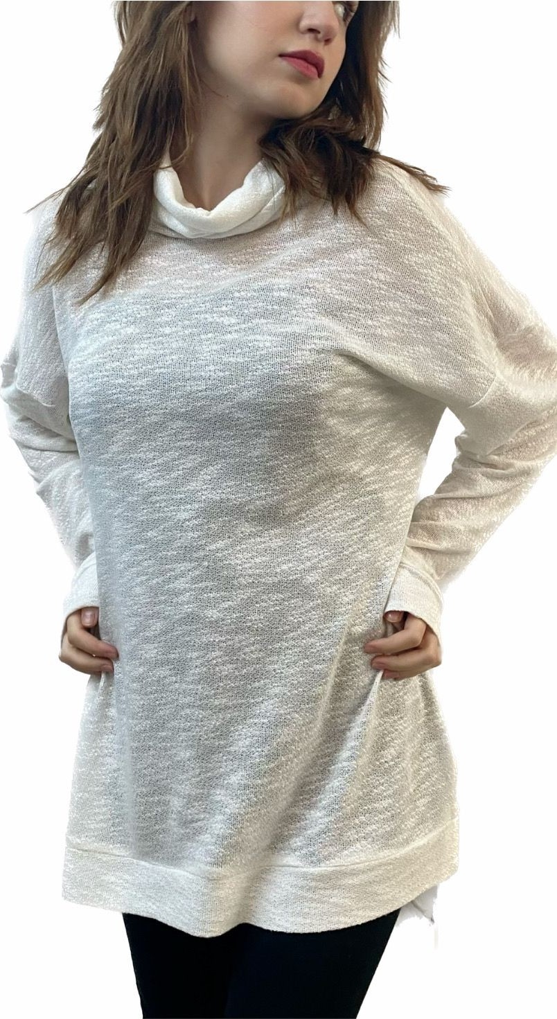 Mois Atelier Beyaz Merserize Yakası Dökümlü Salaş Triko Tunik Tasarım Hediye Büyük Beden görsel 5
