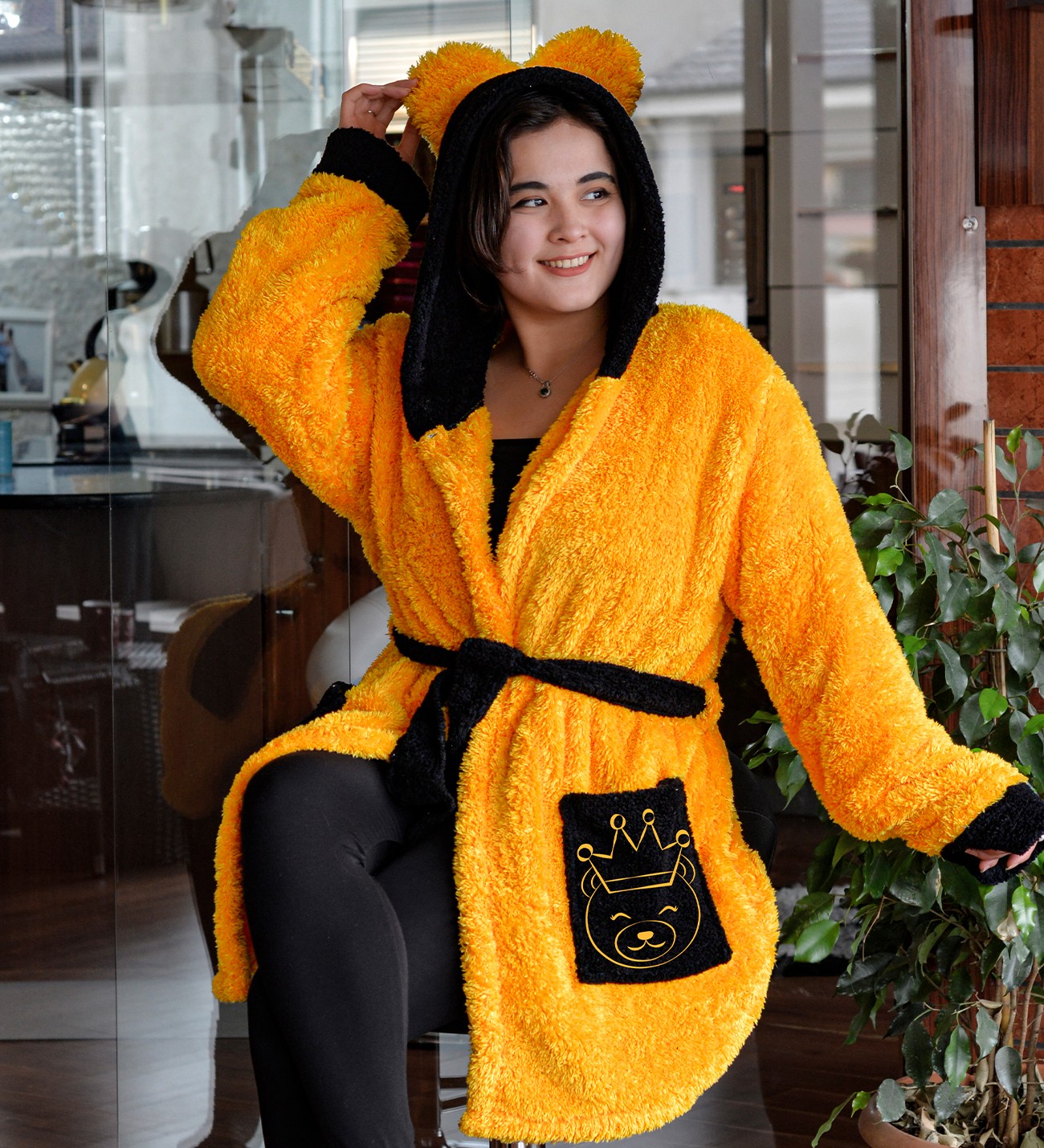 Pabtex Kapşonlu Unisex Wellsoft Peluş Sabahlık, Bornoz
