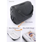 Umaybebek Çantalı Taşınabilir Orijinal Yatağı, Yastığı, Babynest, Anne Çantası - Dokuma Gri