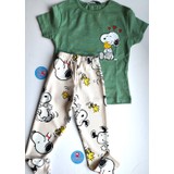 Baby Blue Snoopyy Baskılı Kısa Kol Tişört Taytlı Takım Zara Model Kız Çocuk Bebek