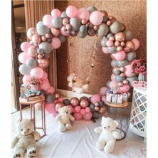 Eğlence Marketi Krom Rose Gold Pastel Pembe ve Gri Balon Zinciri 100 Adet