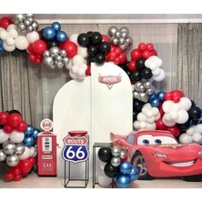 Eğlence Marketi Krom Gümüş Mavi Pastel Siyah Kırmızı ve Beyaz Balon Zinciri 100 Adet