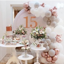 Eğlence Marketi Krom Rose Gold Pastel Gri ve Beyaz Balon Zinciri 100 Adet