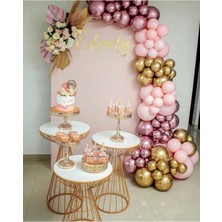 Eğlence Marketi Krom Pembe Krom Gold ve Makaron Pembe Balon Zinciri 100 Adet