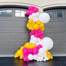 Eğlence Marketi Pastel Zerdeçal Beyaz ve Fuşya Balon Zinciri 100 Adet
