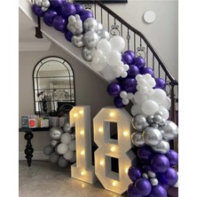 Eğlence Marketi Pastel Mor Pastel Beyaz Krom Gümüş Balon Zinciri