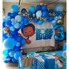 Eğlence Marketi Krom Gold ve Mavi Tonları Patron Bebek Balon Zinciri Konsept 100 Adet