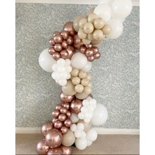 Eğlence Marketi Krom Rose Gold Deniz Kumu ve Beyaz Balon Zinciri 100 Adet