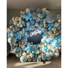 Eğlence Marketi Krom Beyaz Altın Makaron Mavi ve Gri Balon Zinciri 100 Adet