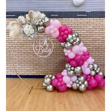 Eğlence Marketi Krom Beyaz Altın Fuşya ve Makaron Pembe Balon Zinciri 100 Adet