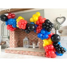 Eğlence Marketi Pastel Siyah Kırmızı Sarı Mavi ve Kırmızı Balon Zinciri 100 Adet