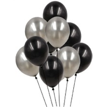 Eğlence Marketi 100 Adet Siyah Gümüş Balon ve 5 Metre Balon Zinciri
