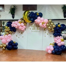 Eğlence Marketi Krom Gold Gece Mavisi ve Makaron Pembe Balon Zinciri 100 Adet