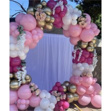 Eğlence Marketi Krom Gold Makaron Pembe Pastel Beyaz ve Fuşya Balon Zinciri 100 Adet