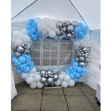 Eğlence Marketi Krom Gümüş Makaron Mavi ve Beyaz Balon Zinciri 100 Adet