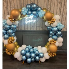 Eğlence Marketi Krom Mavi Gold Pastel Beyaz Balon Zinciri 100 Adet