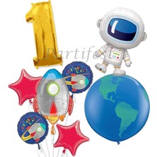 Parti Station Uzay Kozmik Galaksi Astronot Roket Balon Set Yıldız Balon Folyo Set Konsept Doğum Günü Set Yaş Balon