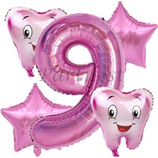 Parti Station Diş Buğdayı Balon Set Ilk Dşim Folyo Balon Set Konsept Doğum Günü Set Yaş Balon