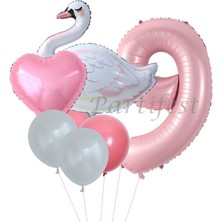 Parti Station Kuğu Balon Set Balon Folyo Set Konsept Kuğu Doğum Günü Set Yaş Balon