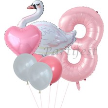 Parti Station Kuğu Balon Set Balon Folyo Set Konsept Kuğu Doğum Günü Set Yaş Balon
