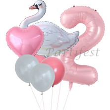 Parti Station Kuğu Balon Set Balon Folyo Set Konsept Kuğu Doğum Günü Set Yaş Balon
