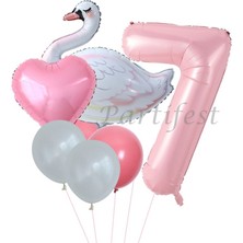 Parti Station Kuğu Balon Set Balon Folyo Set Konsept Kuğu Doğum Günü Set Yaş Balon