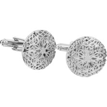 Alltarse Erkek Bling Takı Manşet Bağlantıları Gümüş Yuvarlak Hollow Desen Düğmesi Kol Düğmeleri (Yurt Dışından)