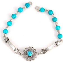 925 Ayar Gümüş Firuze Taşlı Telkari İşlemeli Şarnelli Bileklik