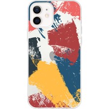 Printify Apple iPhone 12 Mini Uyumlu Kapak Brushstroke Tasarımlı Şeffaf Silikon Kılıf