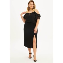 Myline Beli Lastikli Düğmeli Midi Etek